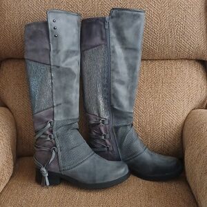 Gray Faux Leather Boutique Boots- Brand New
